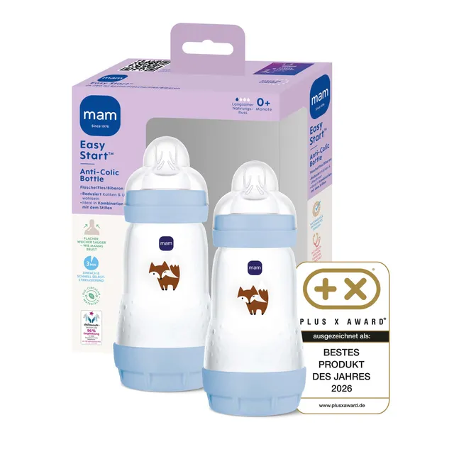 mam-easy-start-anti-colic-babyflasche-2-x-260-ml-0-monate-anti-kolik-bodenventil image 1