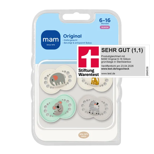 mam-original-schnuller-6-16-monate-4er-set-elefant-leopard-skinsoft-silikon-zahn image 1