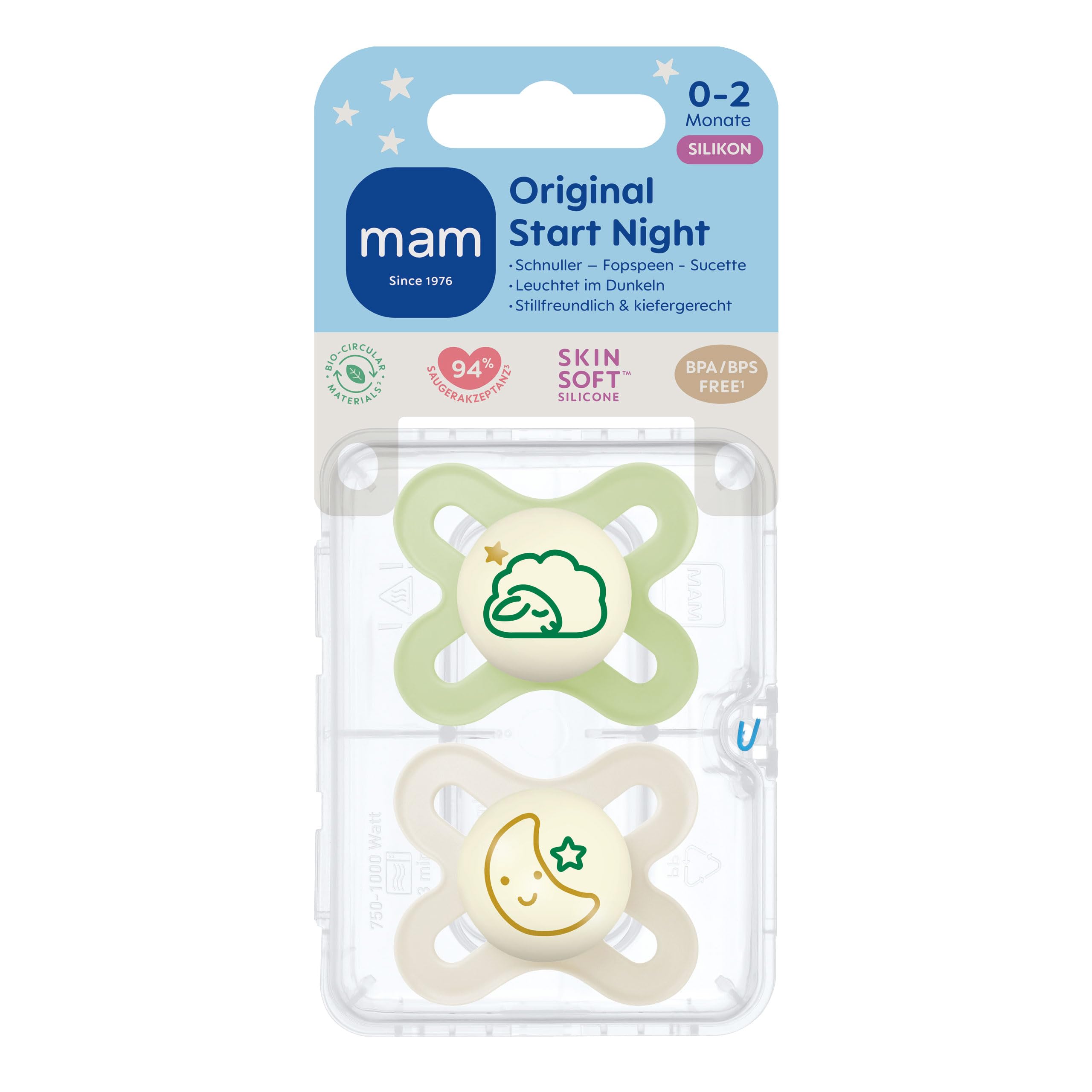 mam-original-start-night-schnuller-0-2-monate-skinsoft-silikon-leuchtend-stillfr image 2