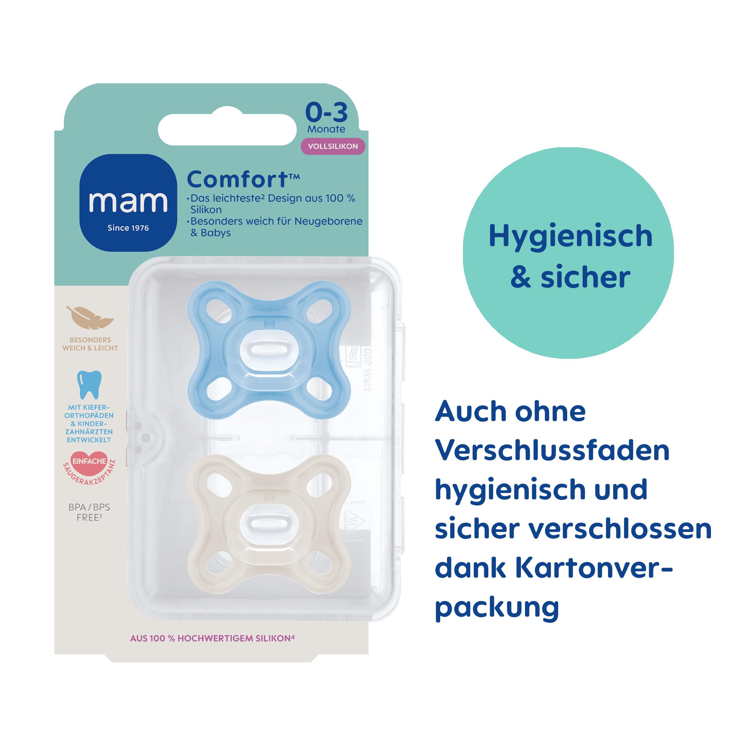mam-comfort-schnuller-0-3-monate-2-st-ck-100-silikon-baby-schnuller-f-r-fr-h-neu image 2