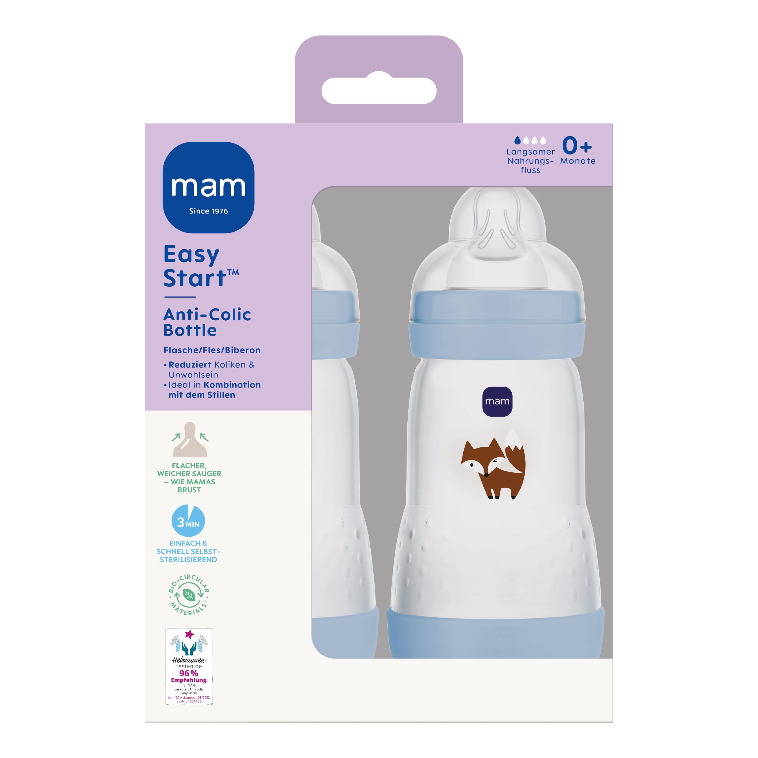mam-easy-start-anti-colic-babyflasche-2-x-260-ml-0-monate-anti-kolik-bodenventil image 3